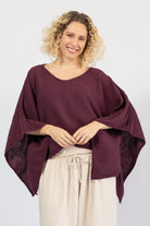 Lightweight muslin cotton flow top for women – wide kimono style sleeves