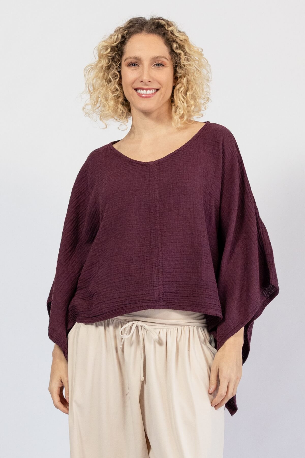 Lightweight muslin cotton flow top for women – wine