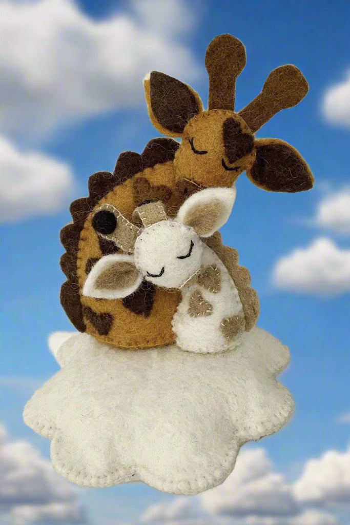 Surya Australia Ethical Wool Felt Baby Toy / Mobile - Sleeping Giraffes