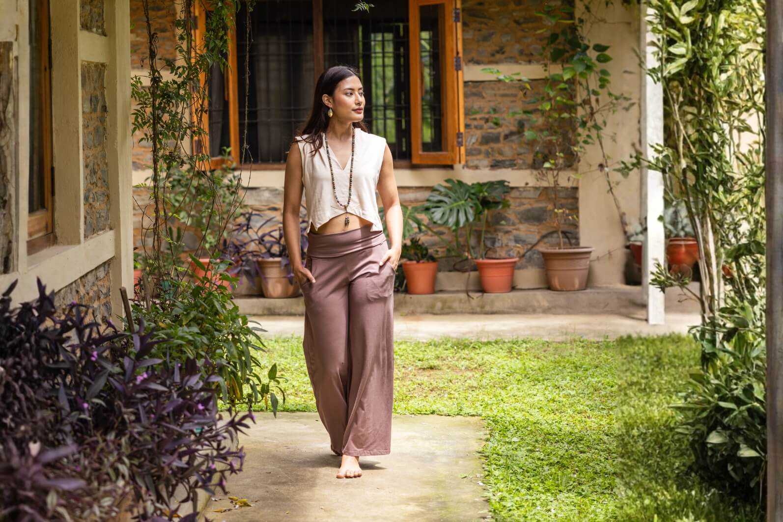 Organic cotton wide leg palazzo pants for yoga