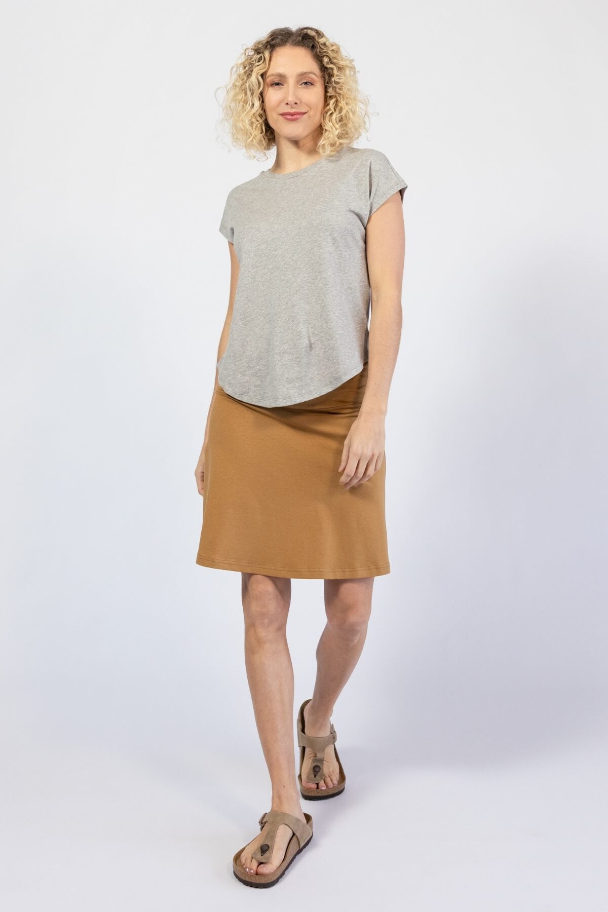 Organic cotton everyday midi skirts - peanut