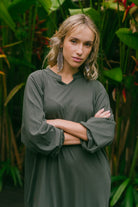Organic Cotton Long Sleeve Kaftan Dress - detail of neckline collar