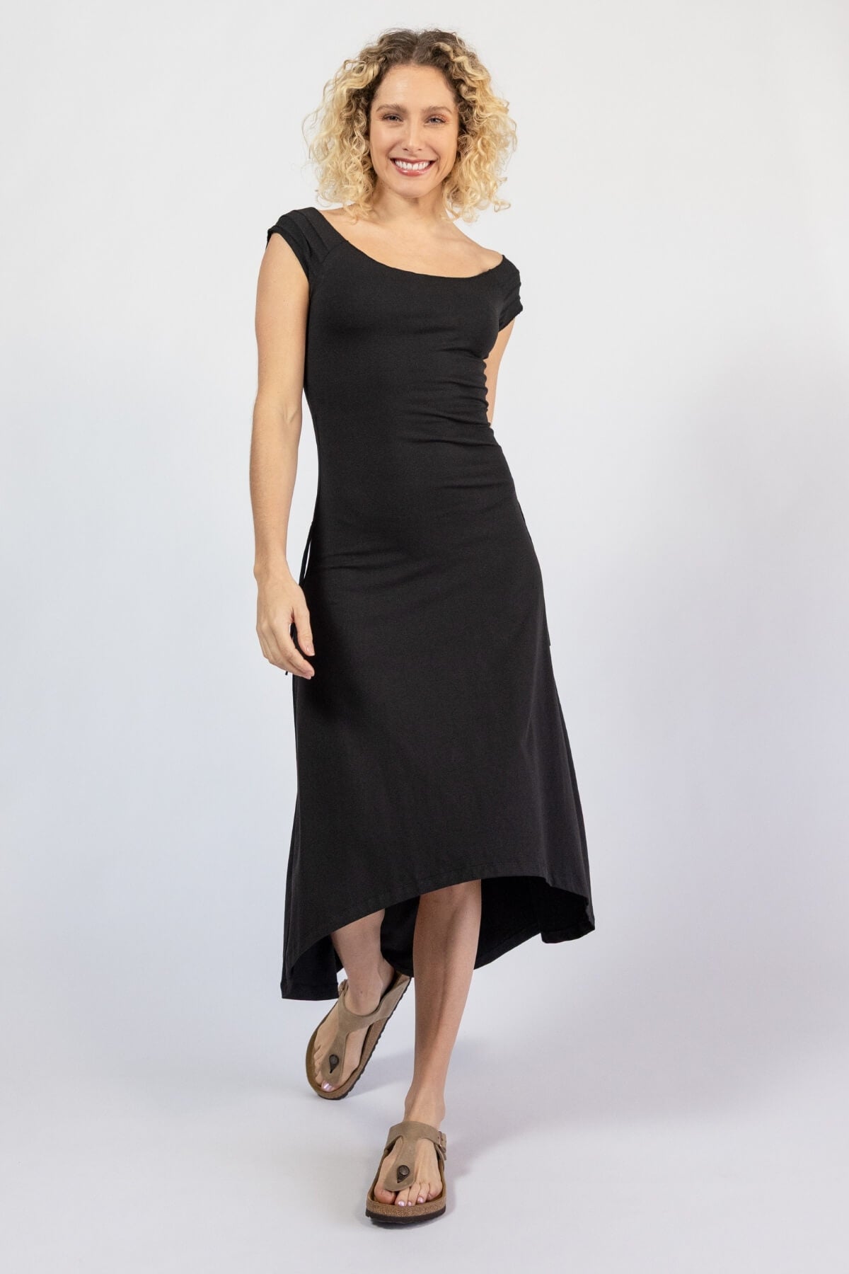 Asymmetrical organic cotton dress - black