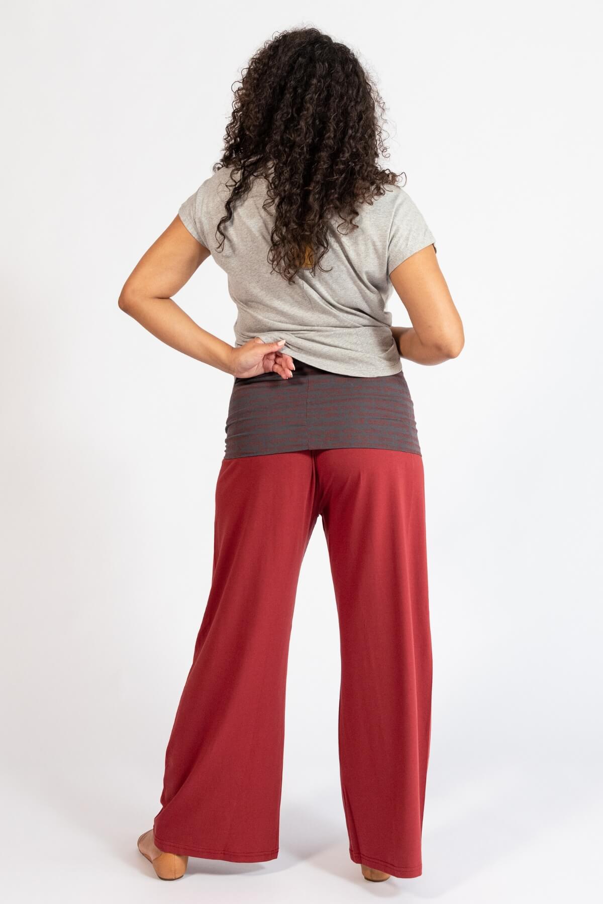 Organic cotton fold down waist pants for women - rear view