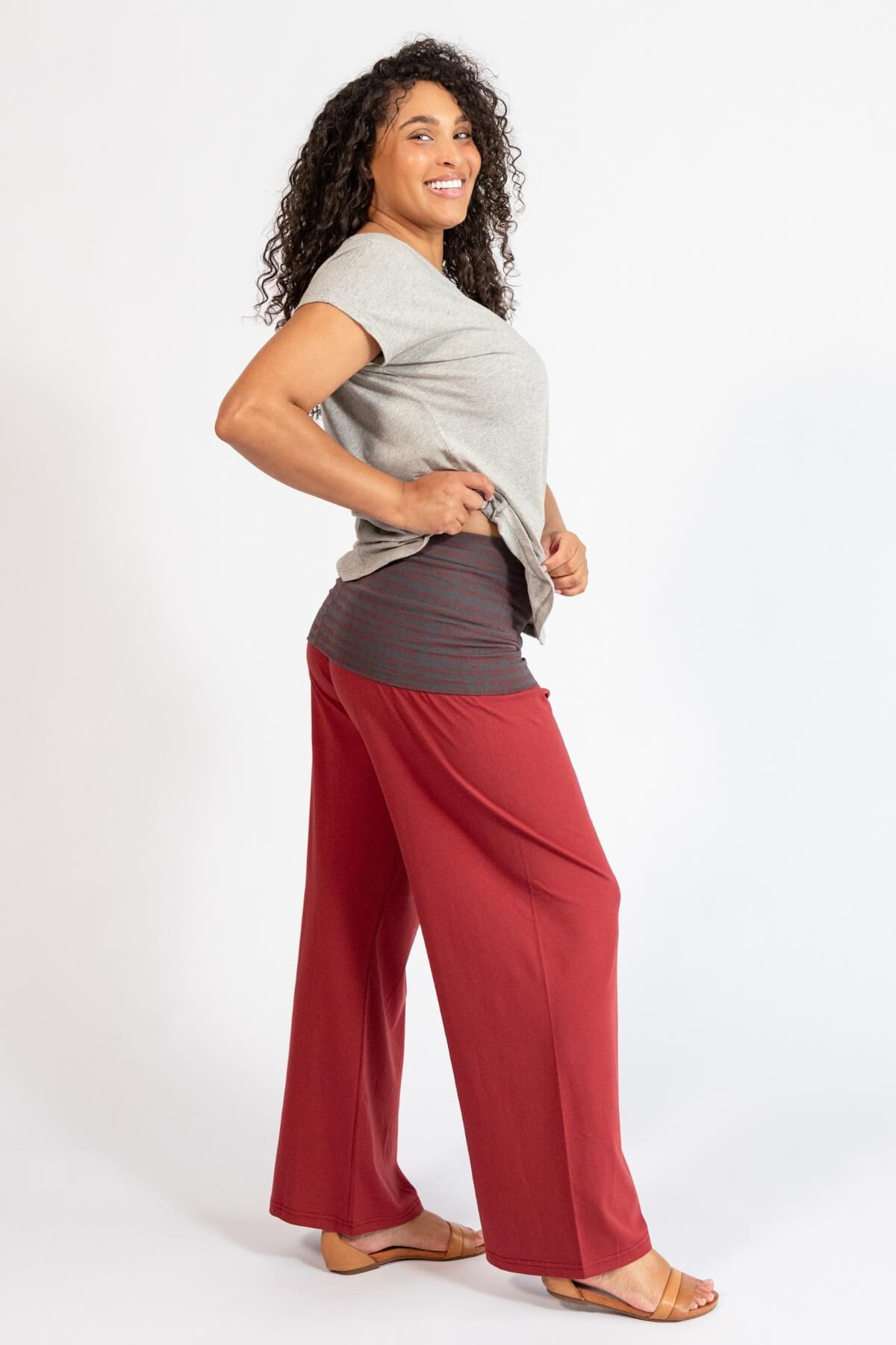 Organic cotton fold down waist pants for women - right side view