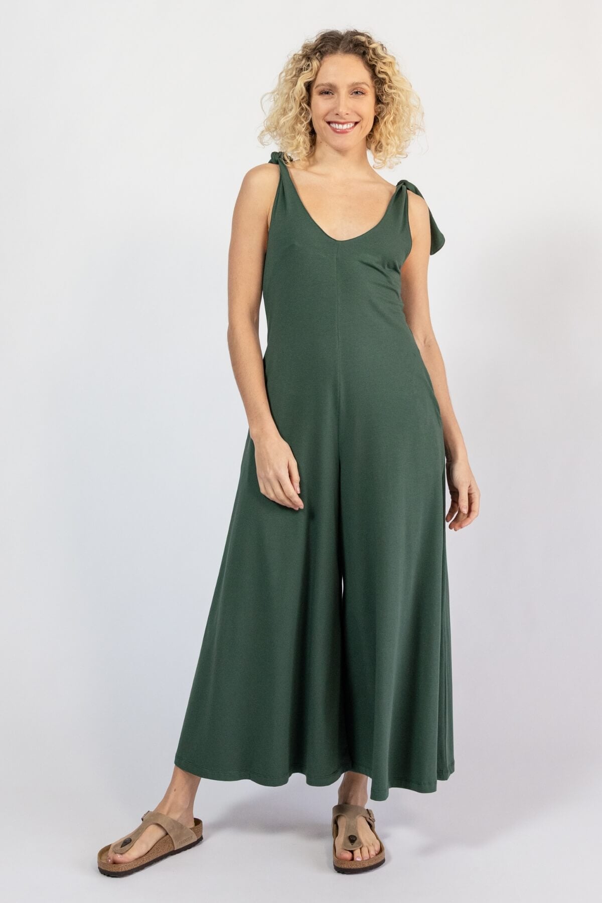 Organic cotton palazzo leg jumpsuit for women - forest green