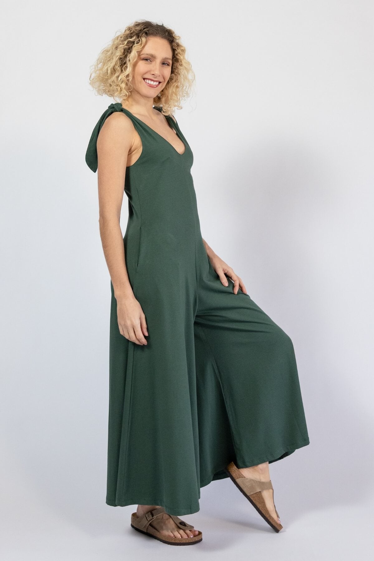 Organic cotton palazzo leg jumpsuit for women - right side view