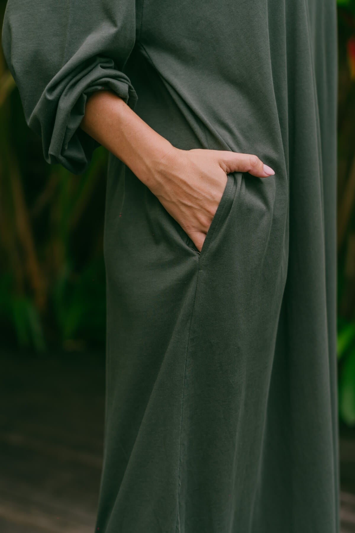 Organic Cotton Long Sleeve Kaftan Dress - with pockets