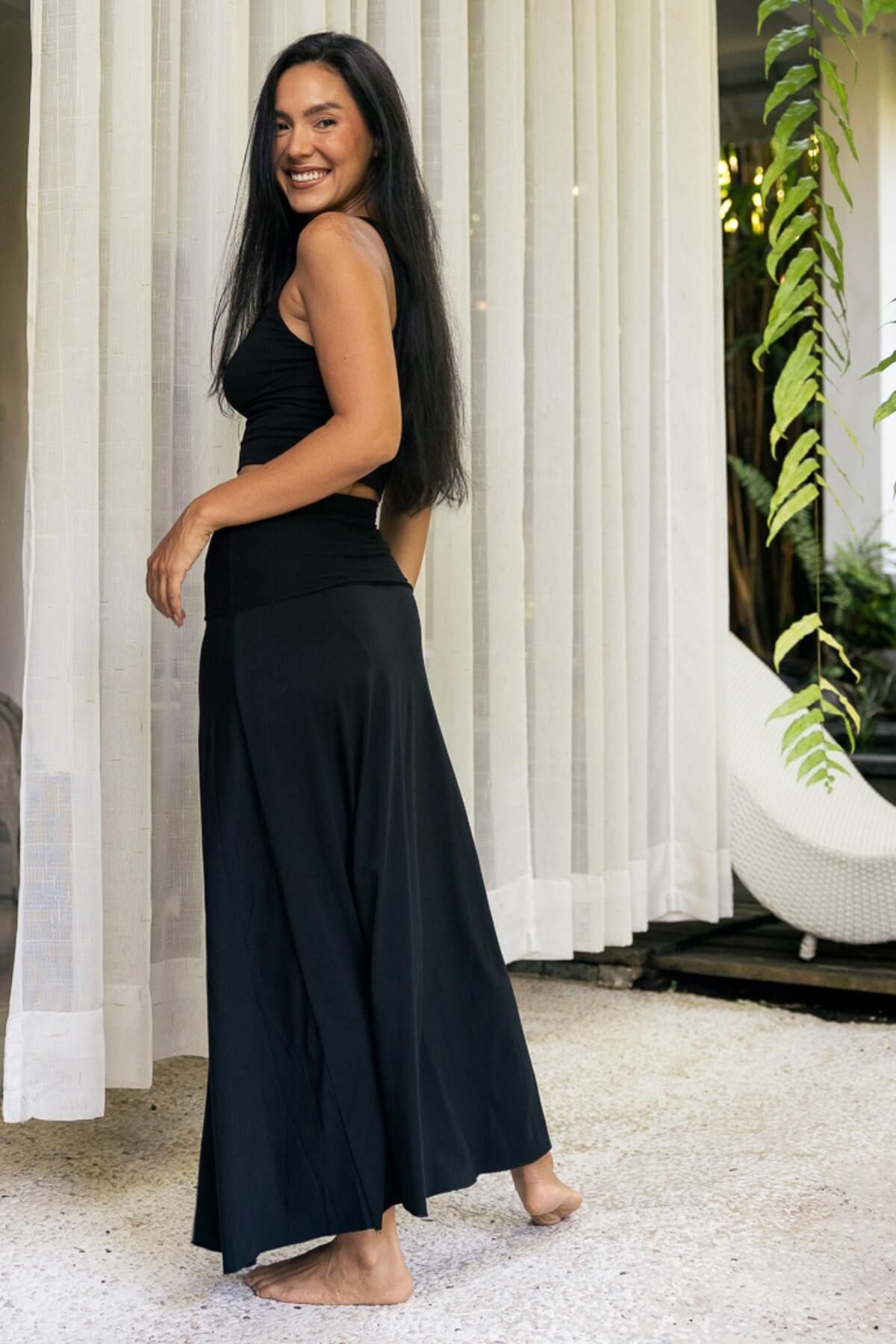 Organic cotton maxi skirt with turn over waistband