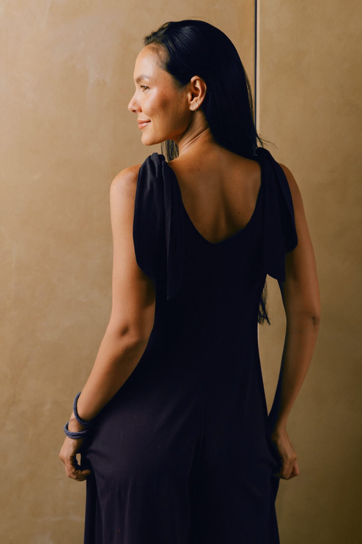 Organic cotton jumpsuit for women - with adjustable shoulder strap ties