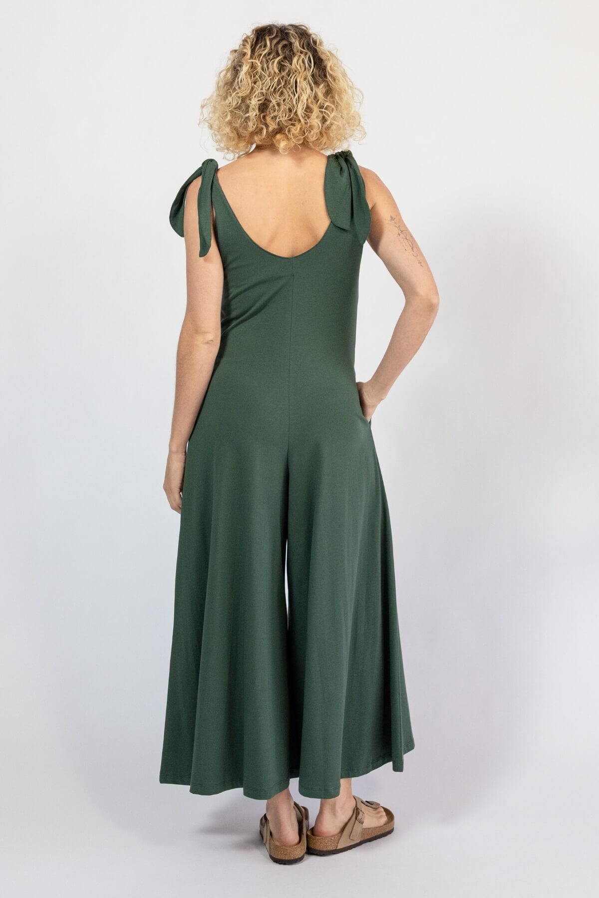 Organic cotton palazzo leg jumpsuit for women - rear view