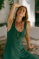 Organic cotton palazzo leg jumpsuit for women - with adjustable shoulder strap ties