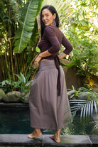 Organic cotton wide leg palazzo pants with turn down waistband