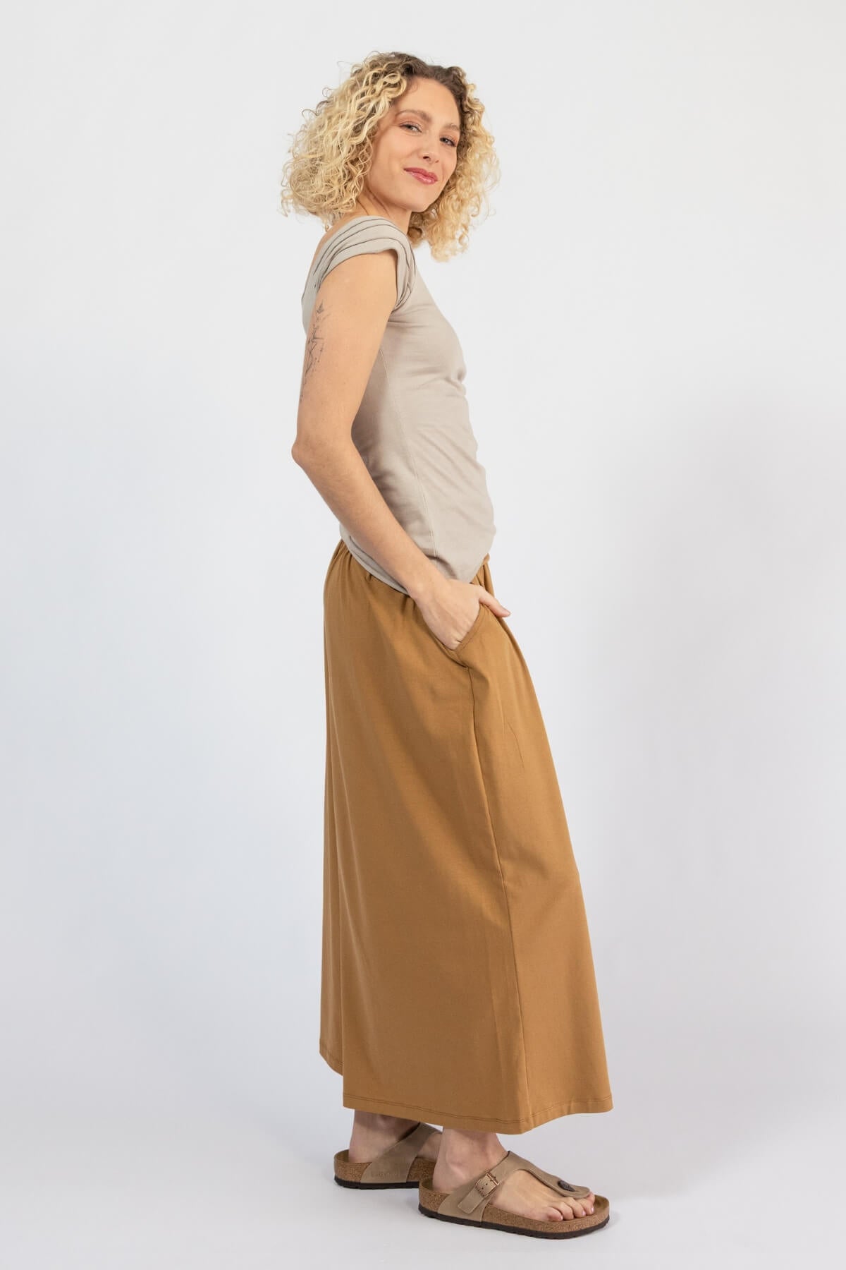 Organic cotton wide leg pants with turn down waist - with wide legs and pockets