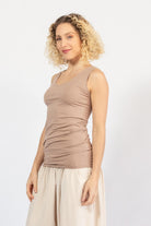 Organic cotton singlet tops for women – left side view