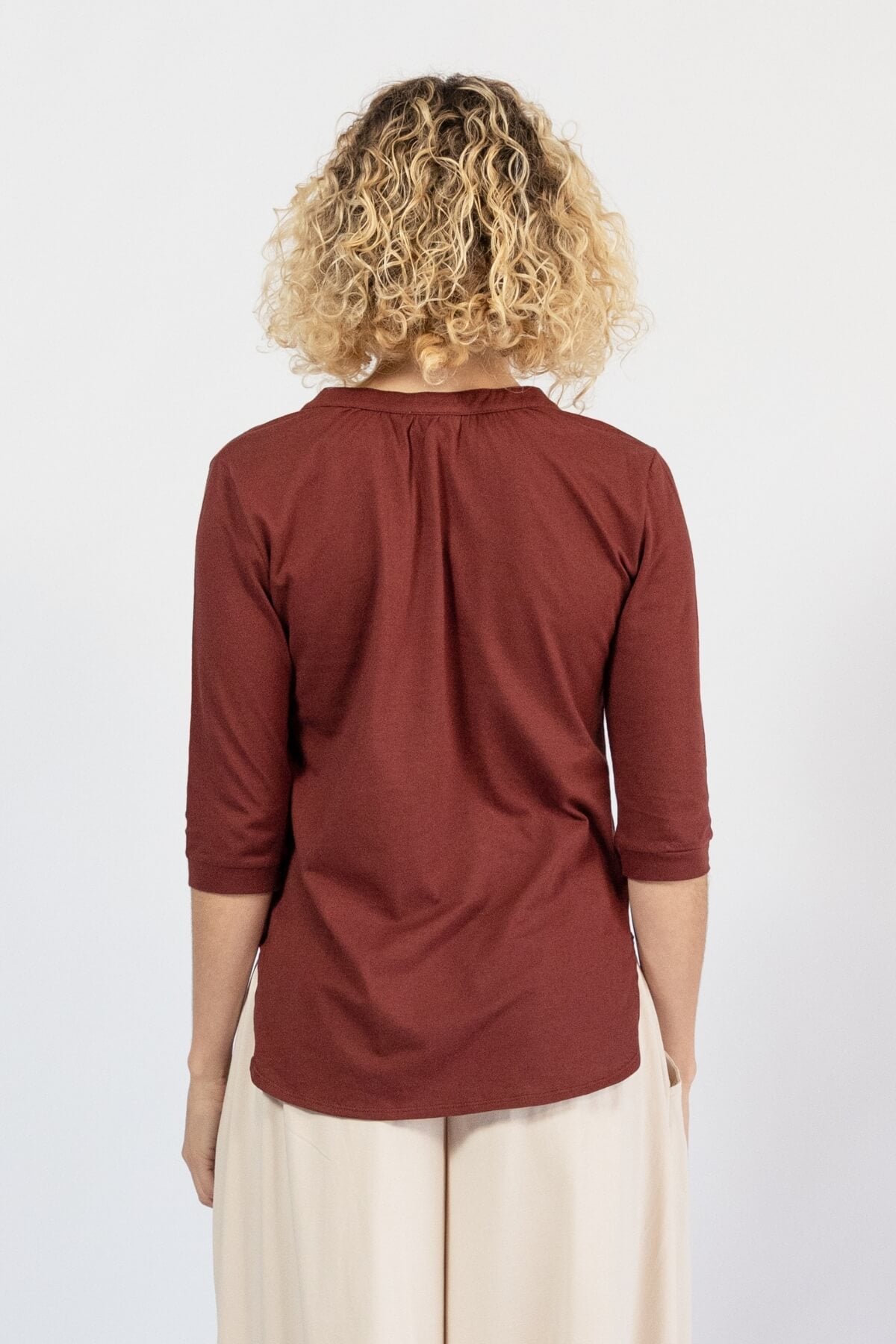 Organic cotton three quarter sleeve top for women – rear view