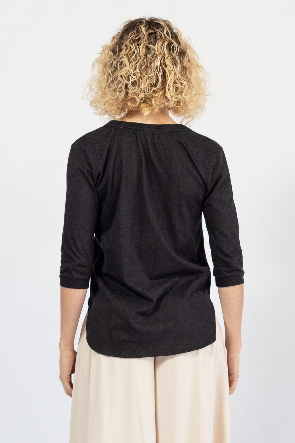 Three quarter sleeve organic top for women – rear view