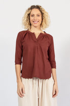 Organic cotton three quarter sleeve top for women – Berry