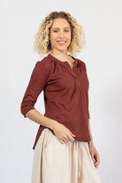 Organic cotton three quarter sleeve top for women – right side view