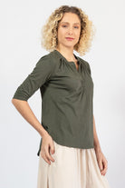 Organic three quarter sleeve top for women – right side view
