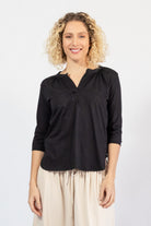Three quarter sleeve organic top for women – black