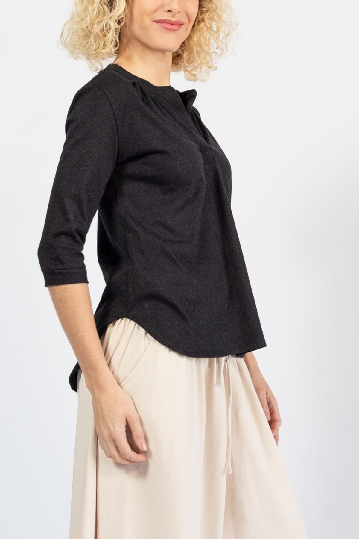 Three quarter sleeve organic top for women – right side view