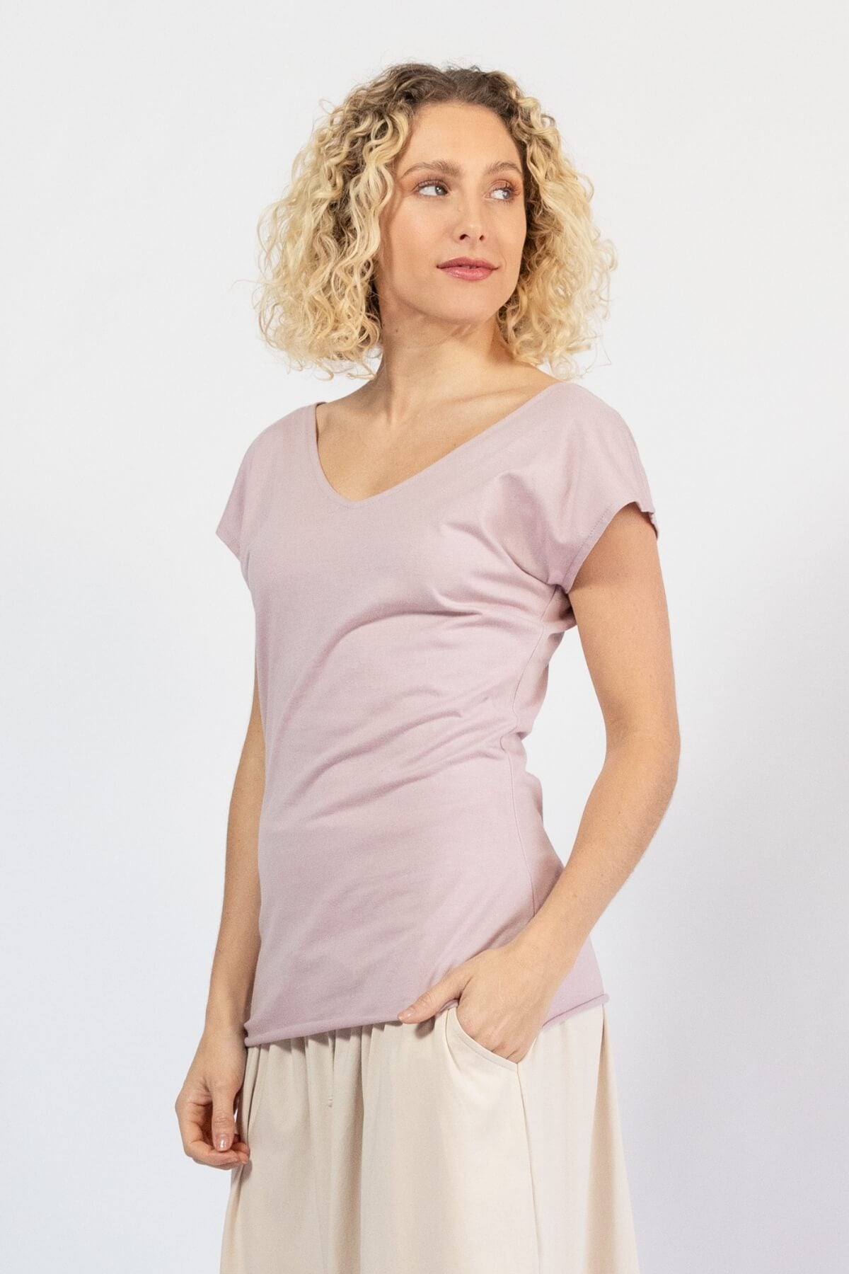 Surya Organic Cotton Everyday V-Neck Top - left side view
