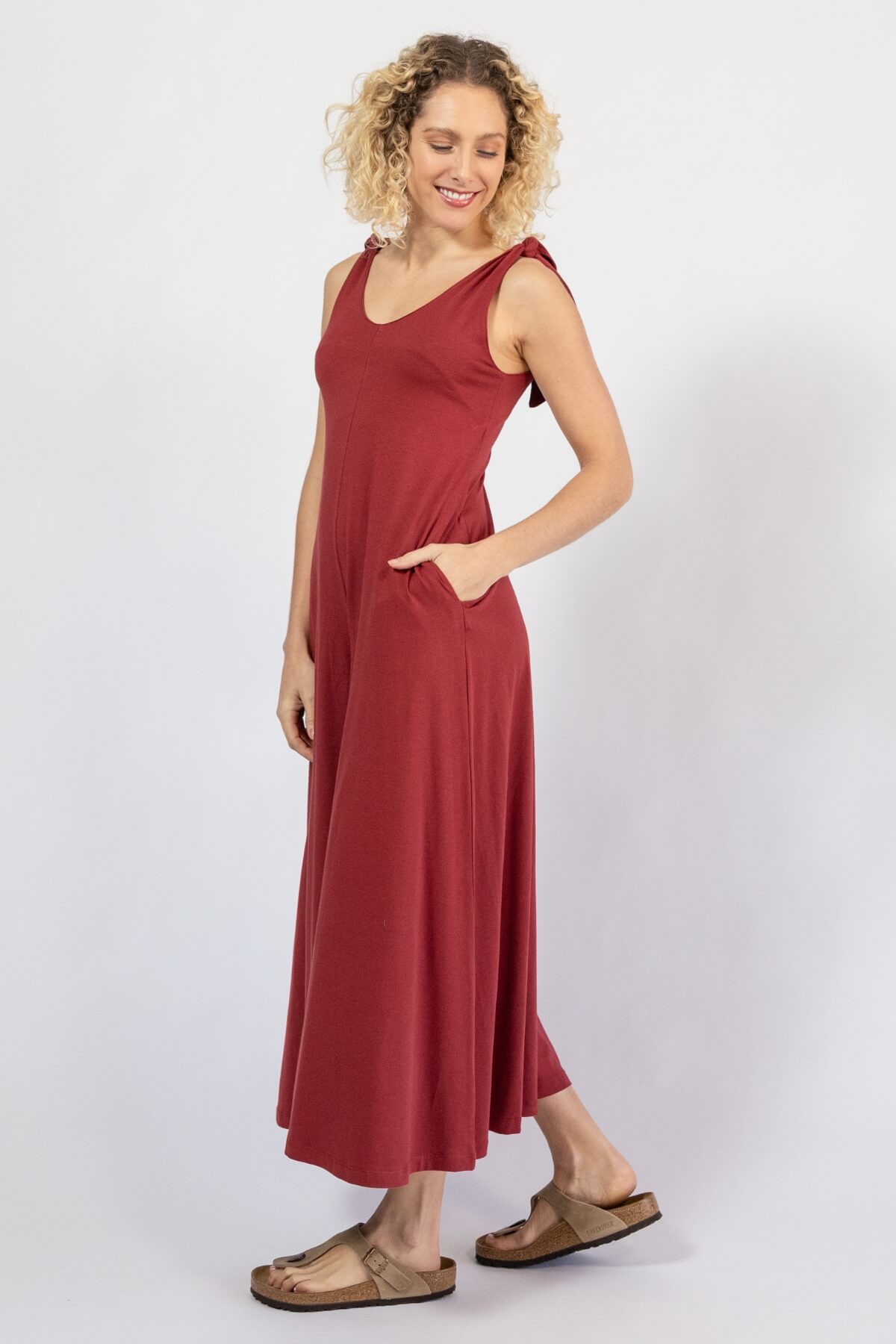 Organic cotton wide leg jumpsuit for women - left side view