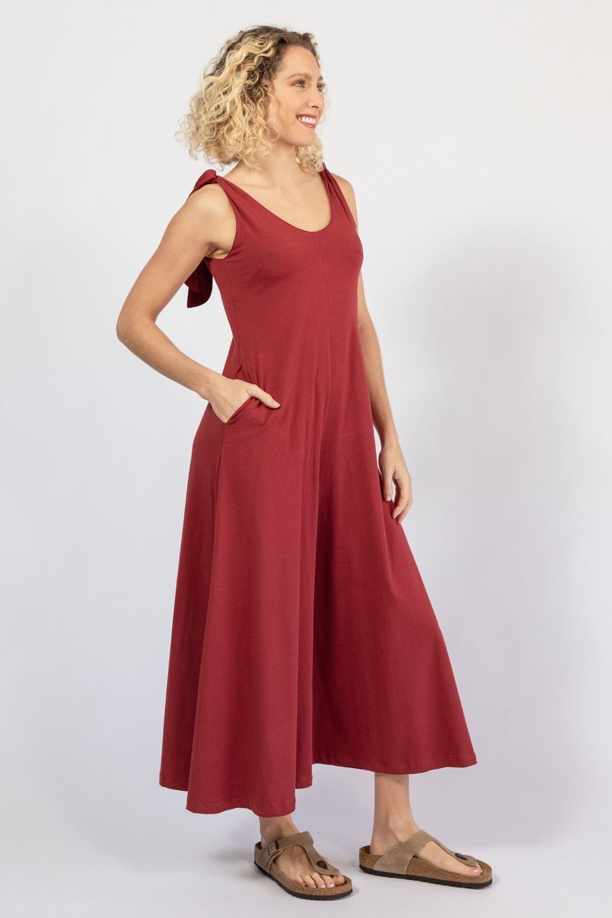 Organic cotton wide leg jumpsuit for women - right side view