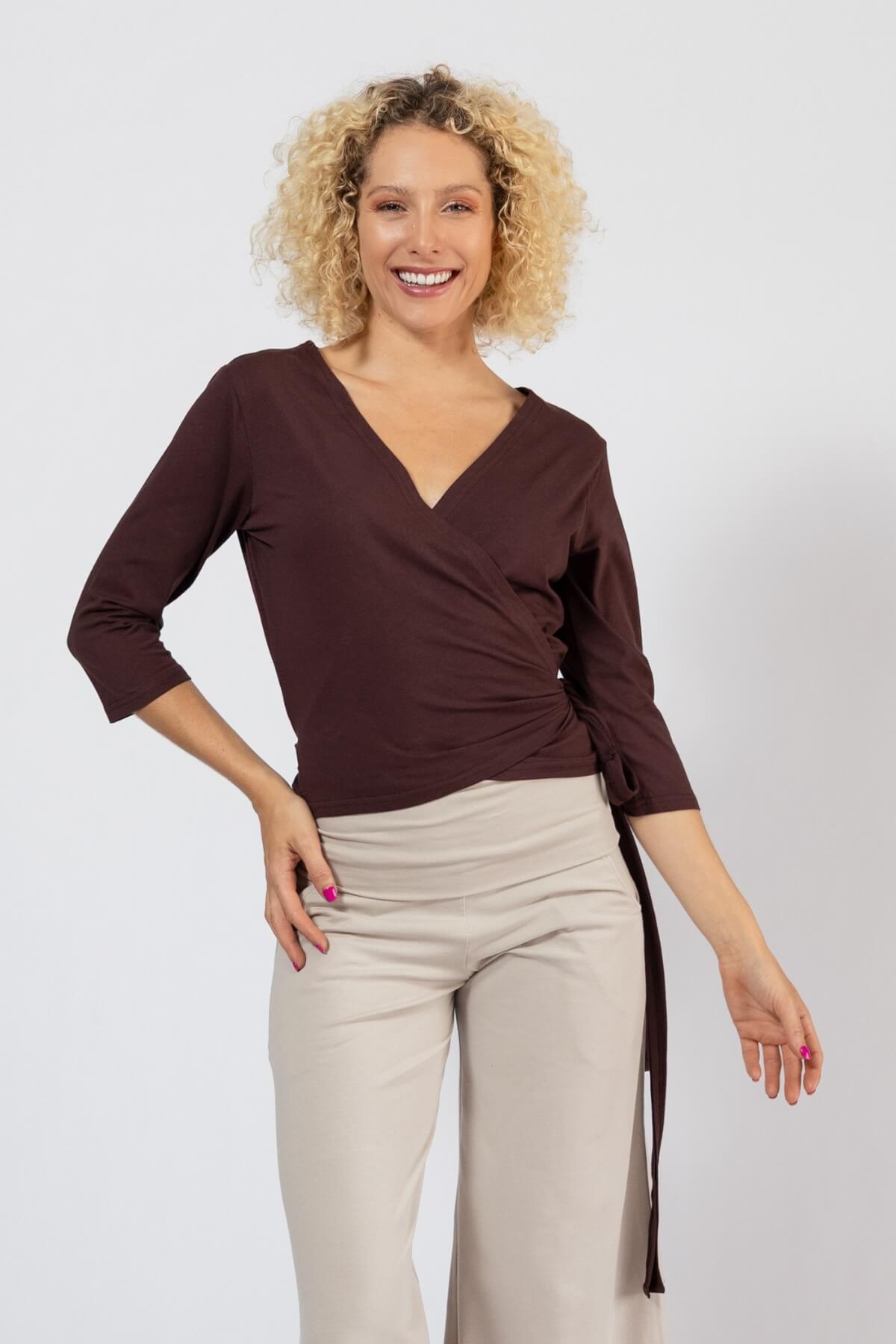 Organic  Cotton Wrap Top for Women - Cocoa