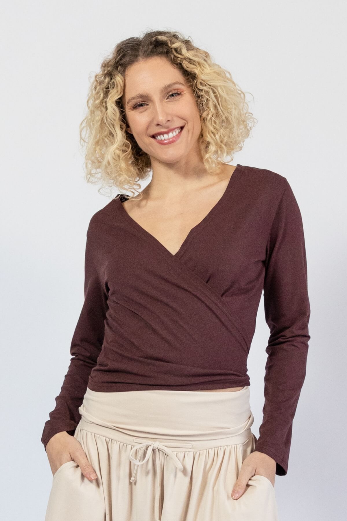 Organic cotton wrap top for women - flattering top