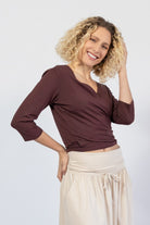 Organic  Cotton Wrap Top for Women - three quarter length sleeves