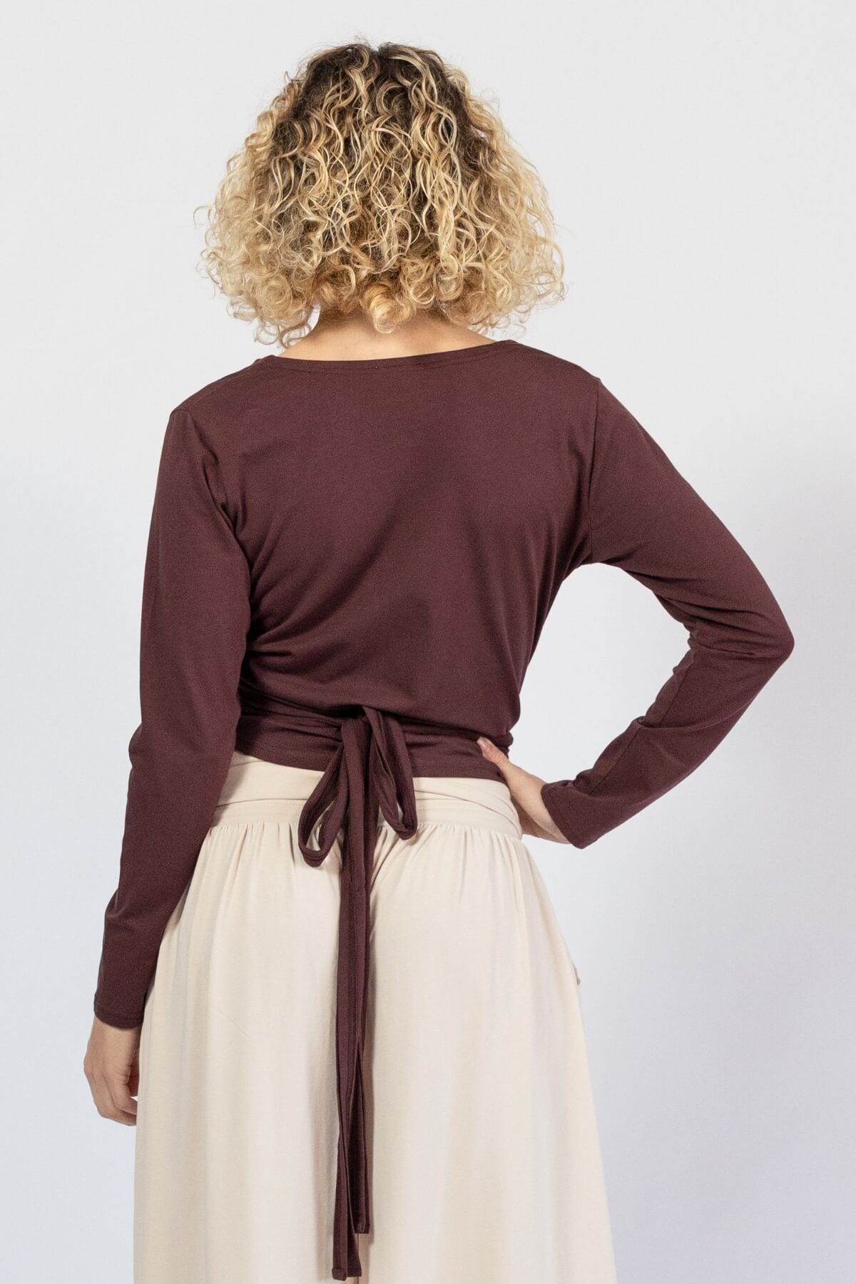 Organic cotton wrap top for women - rear view
