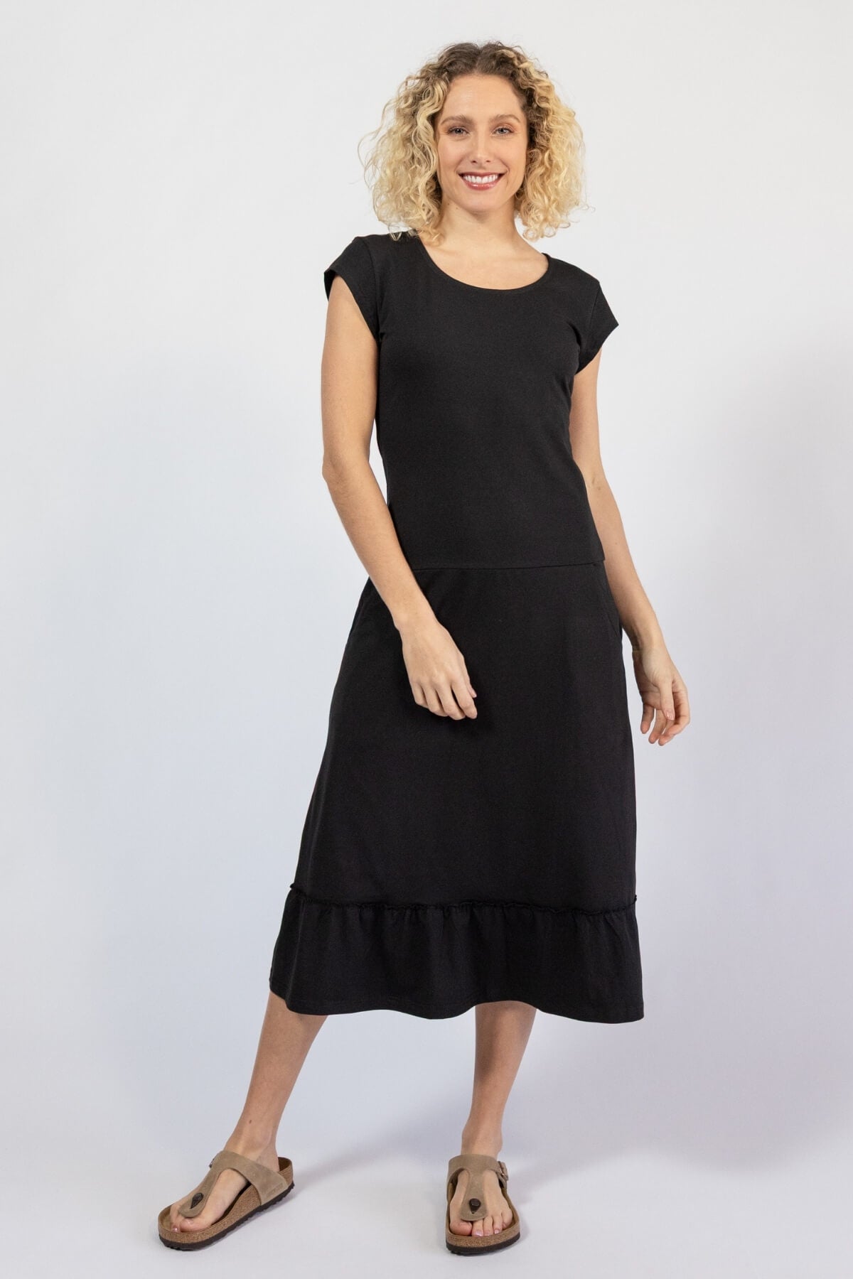 Organic cotton round neck dresses for women - black