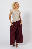 Organic cotton wide leg palazzo pants for women - burgundy