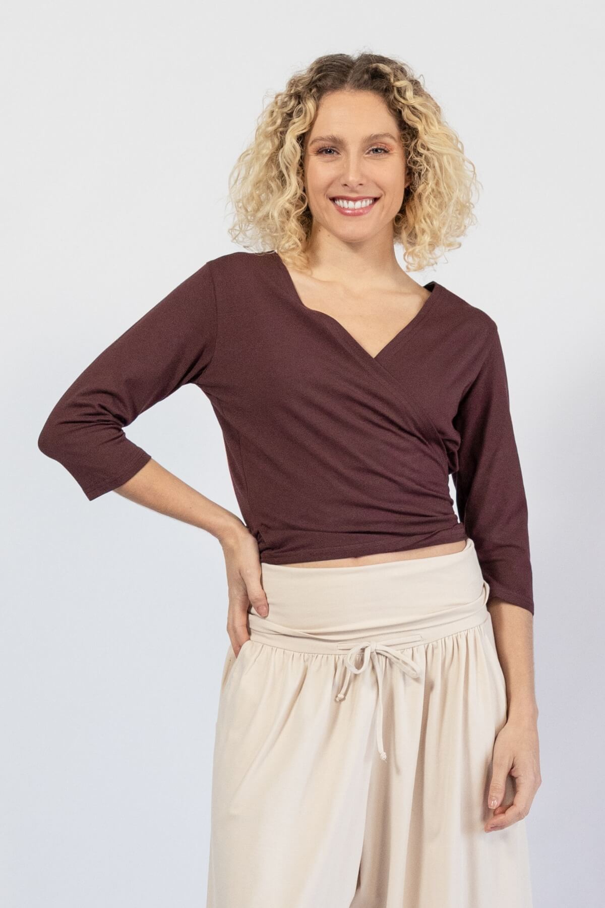Organic  Cotton Wrap Top for Women - Cocoa