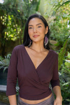 Organic  Cotton Wrap Top for Women - three quarter sleeves
