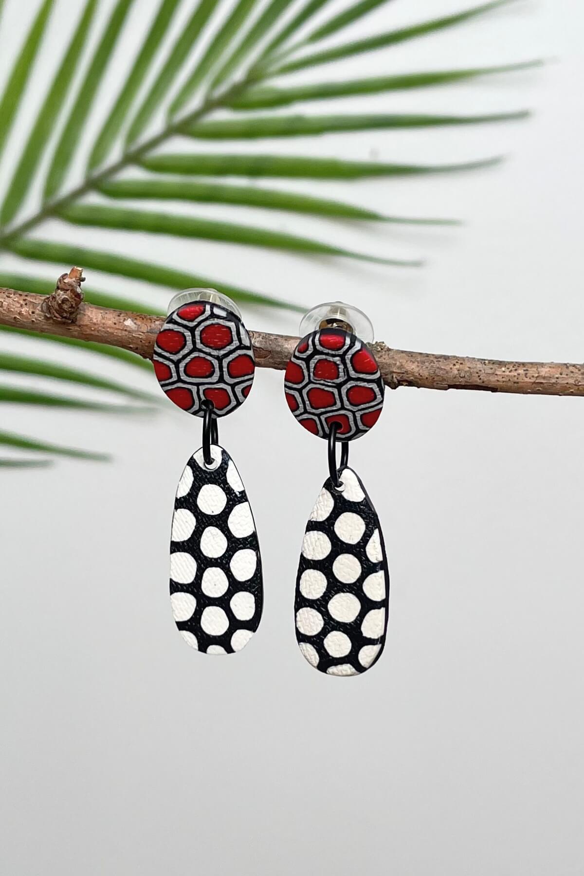 Fair trade polymer clay earrings made in Nepal - black + white