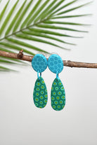 Fair trade polymer clay earrings made in Nepal - shades of blue and green