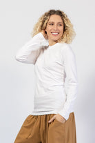 Organic cotton long sleeve top for women - left side view