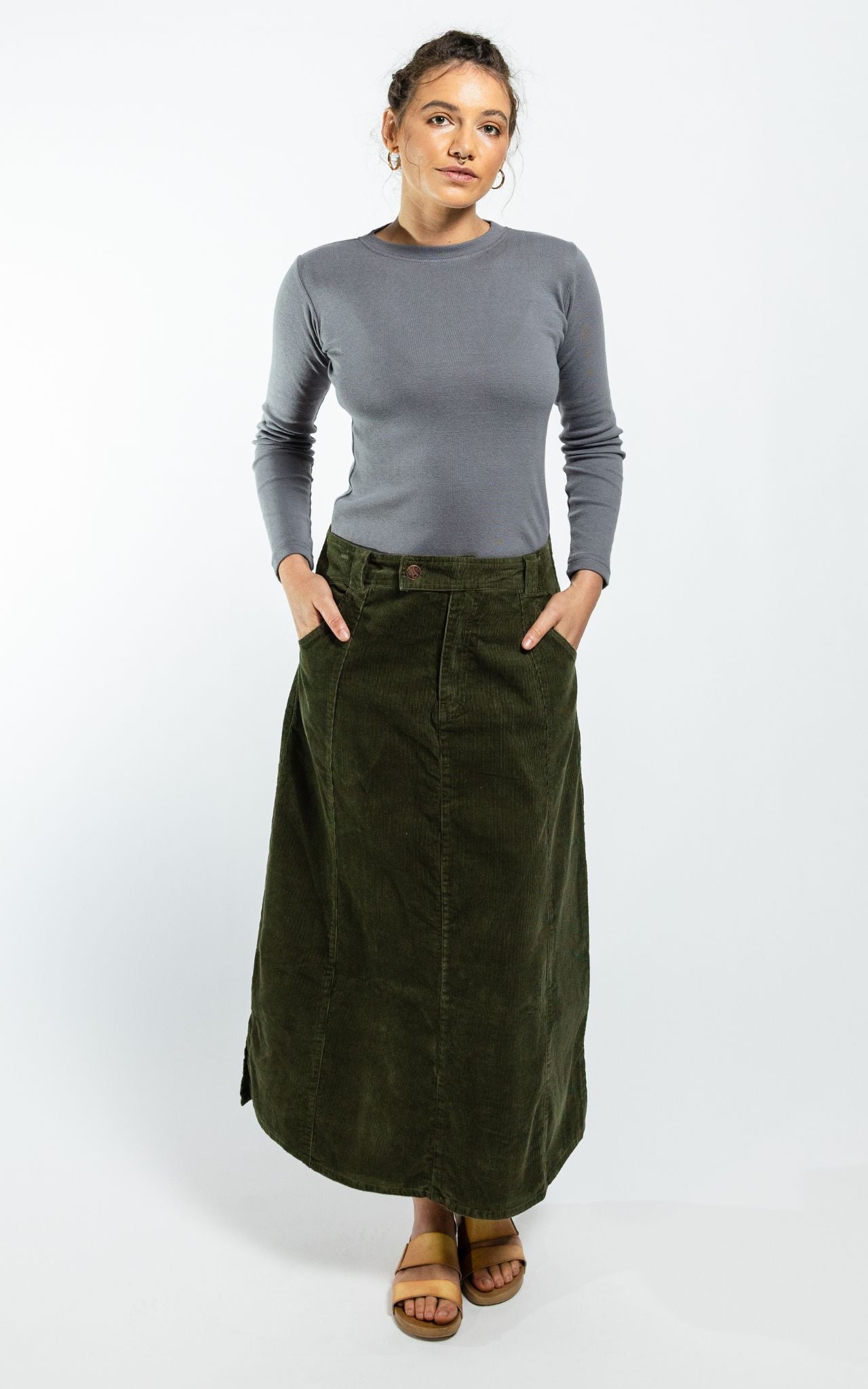 Corduroy Maxi Skirt Khaki Surya