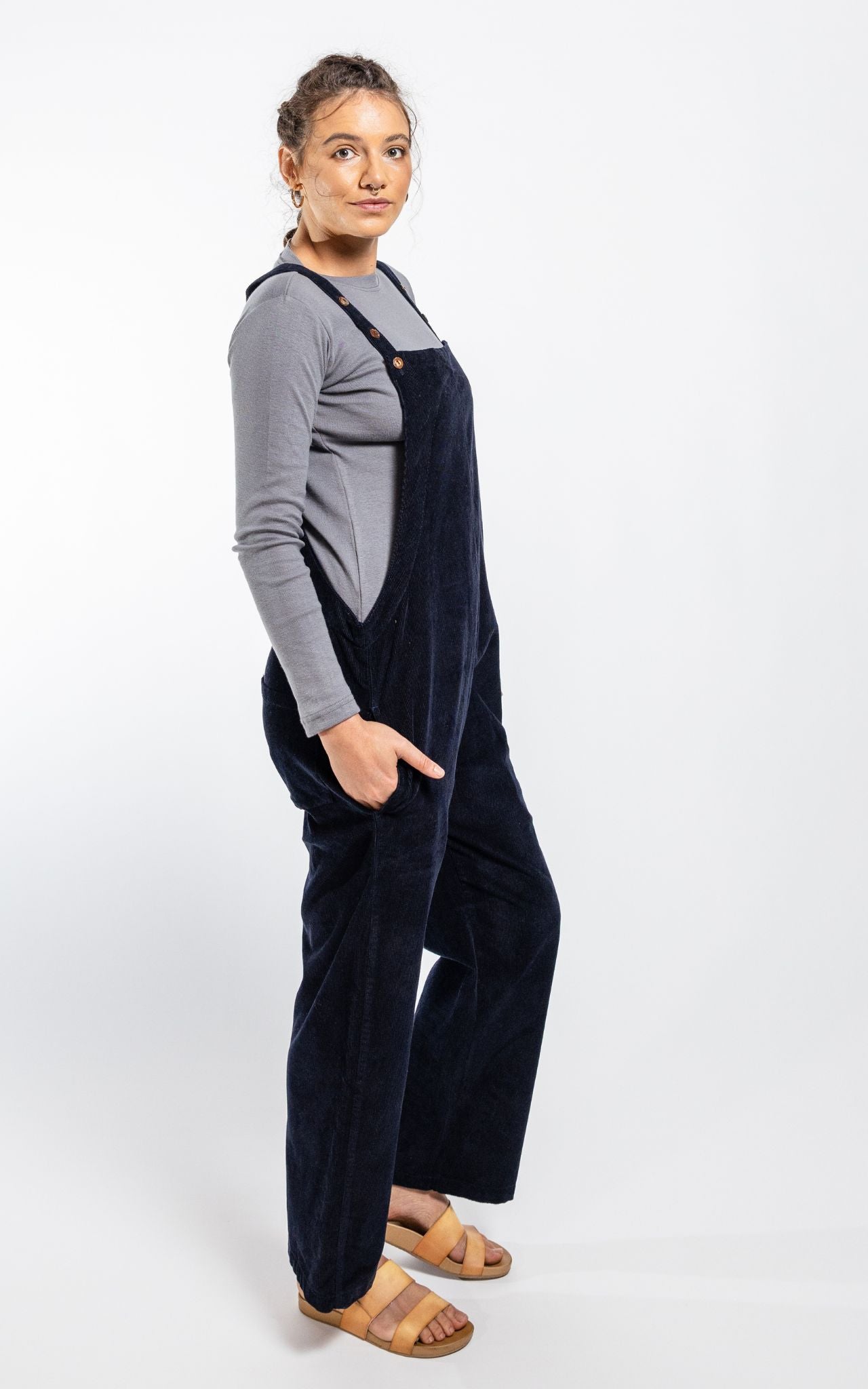 Baggy Cotton Corduroy Overalls Dark Blue Ethically made in Nepal Surya