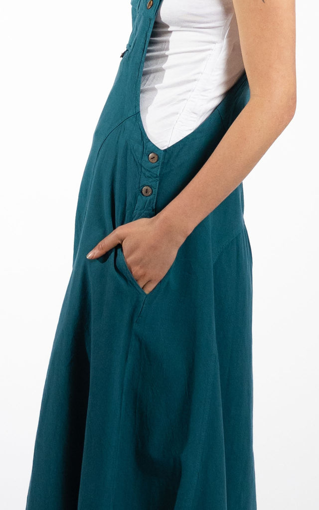 Surya Australia Ethical Cotton Dungaree Dress made in Nepal - Turquoise