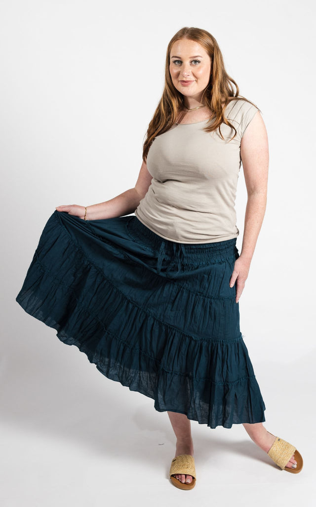 Surya Australia Ethical Cotton 'Franit' Skirt made in Nepal - Turquoise