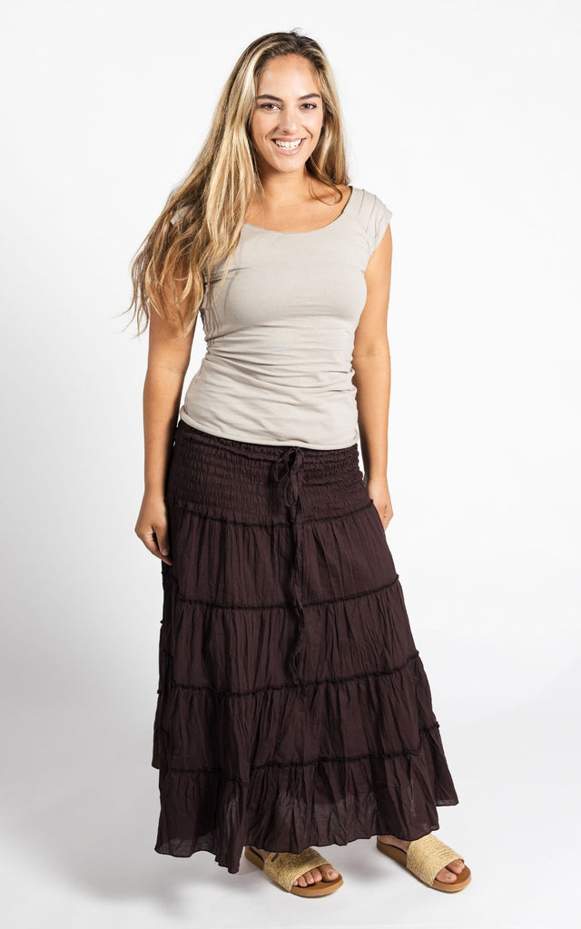 Surya Australia Ethical Cotton 'Franit' Skirt made in Nepal - Chocolate