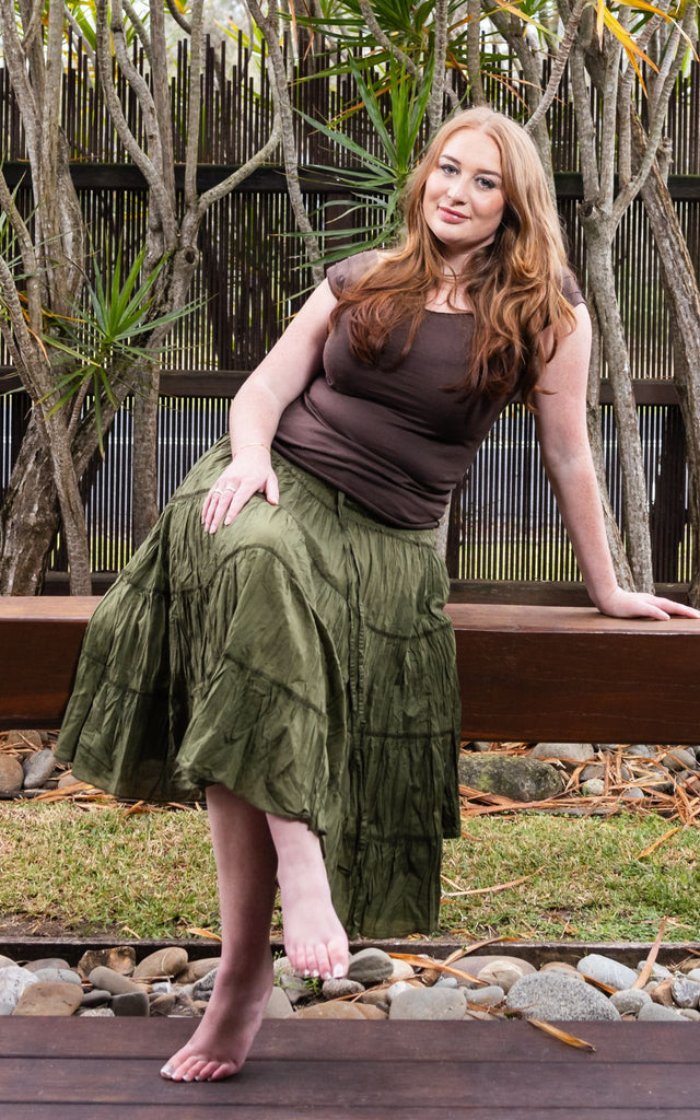 Surya Australia Ethical Cotton 'Franit' Skirt made in Nepal - Green