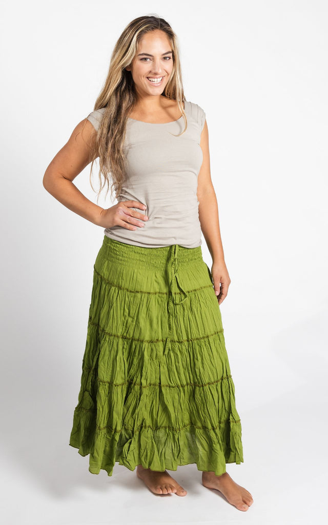 Surya Australia Ethical Cotton 'Franit' Skirt made in Nepal - Lime Green