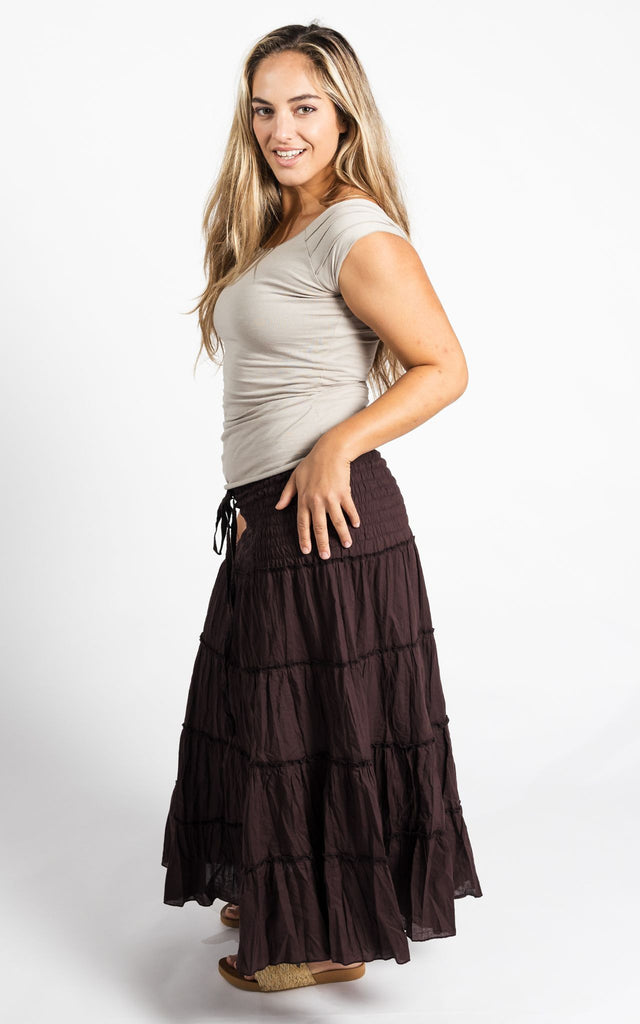 Surya Australia Ethical Cotton 'Franit' Skirt made in Nepal - Chocolate