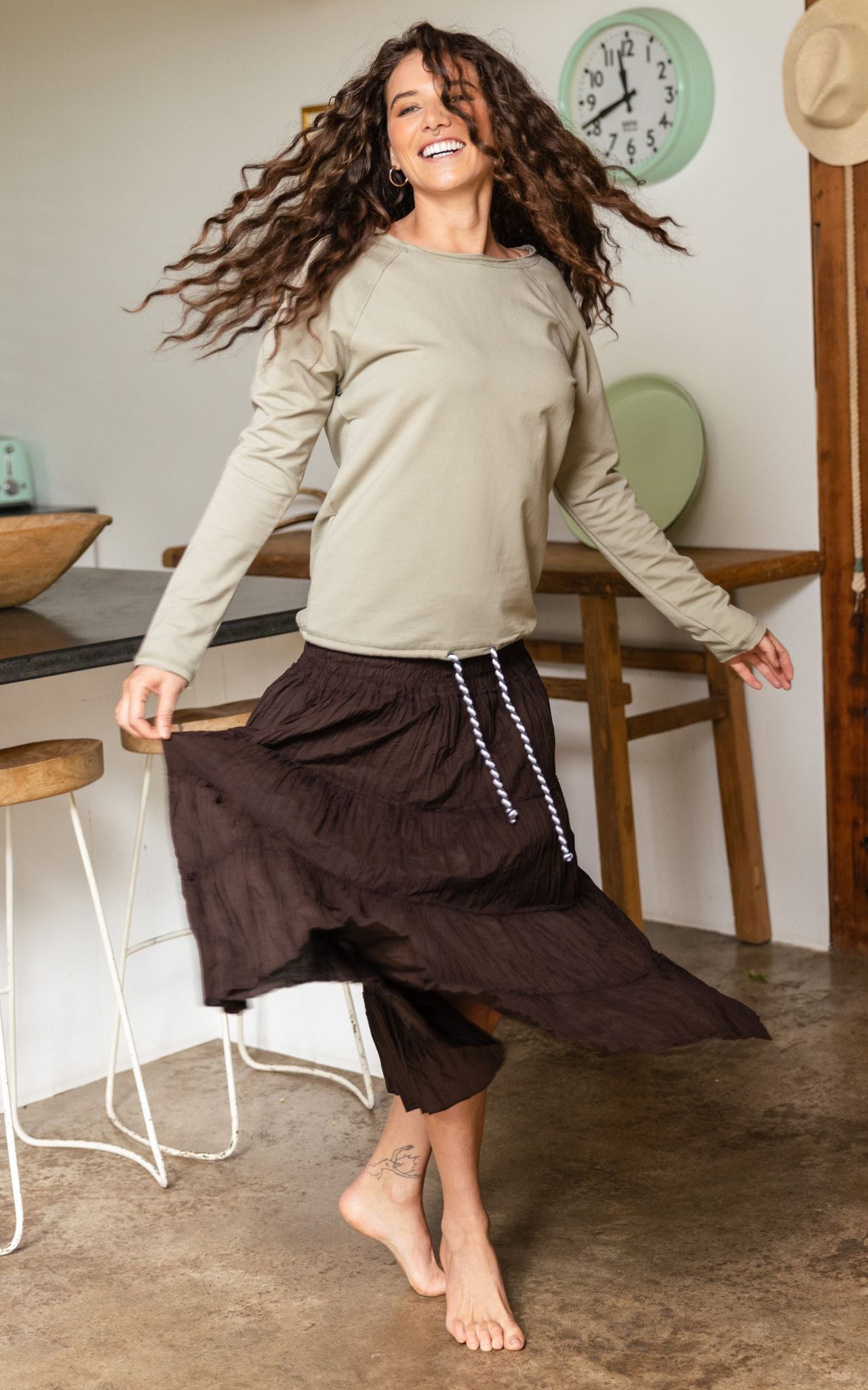 Surya Australia Ethical Cotton 'Franit' Skirt made in Nepal - Chocolate