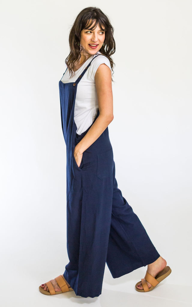 Surya Australia Ethical Cotton 'Juanita' Overalls Dungarees made in Nepal - Dark Blue